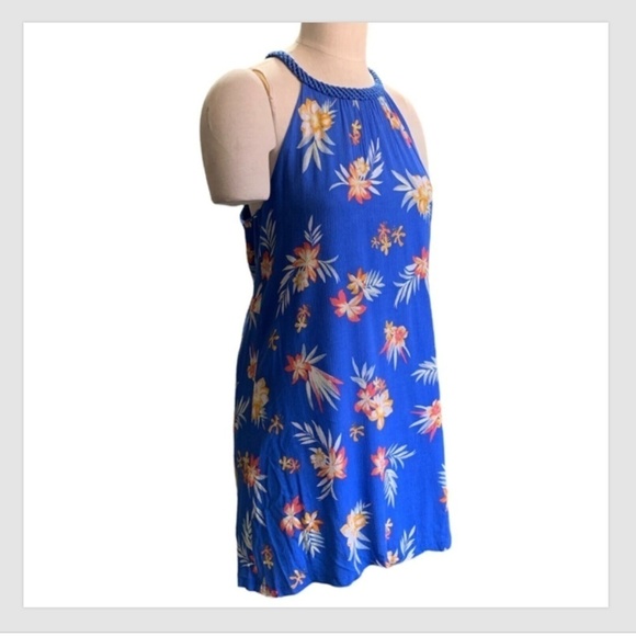 Skies Are Blue Tropical Beach Floral Crochet Racerback Lined Dress Sz M #252F - Picture 2 of 7